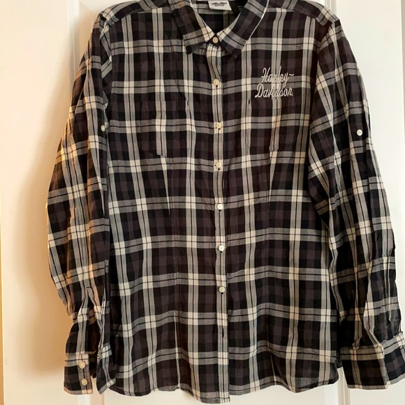 Harley-Davidson Tops - Harley-Davidson Women’s Black and White plaid Shirt